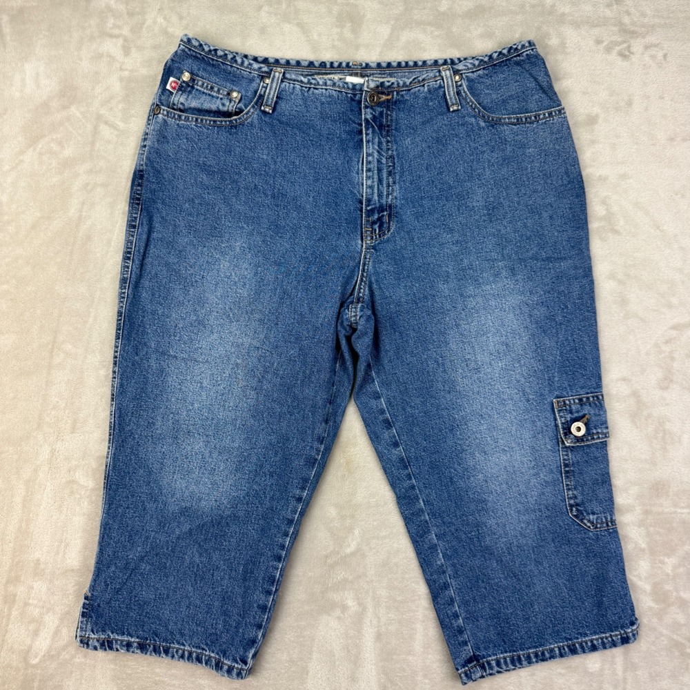 Vintage Hydraulic Capri Jeans Womens 14 Blue Mid Rise Cargo Y2K Stonewash Denim